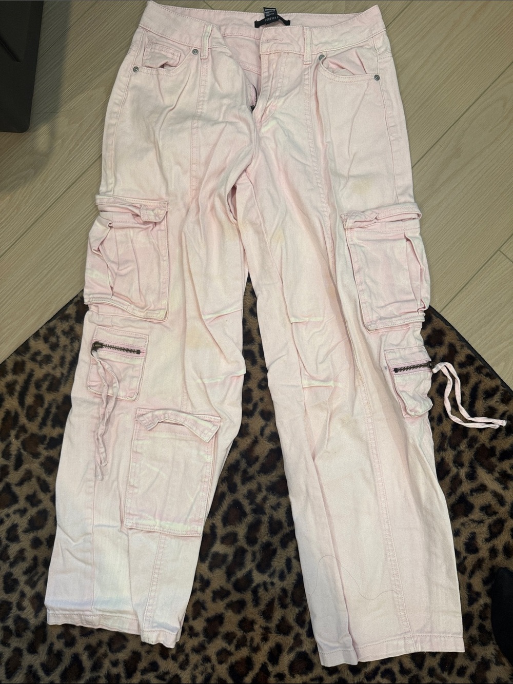 Forever 21 Pale Pink Cargo Straight-Leg Jeans